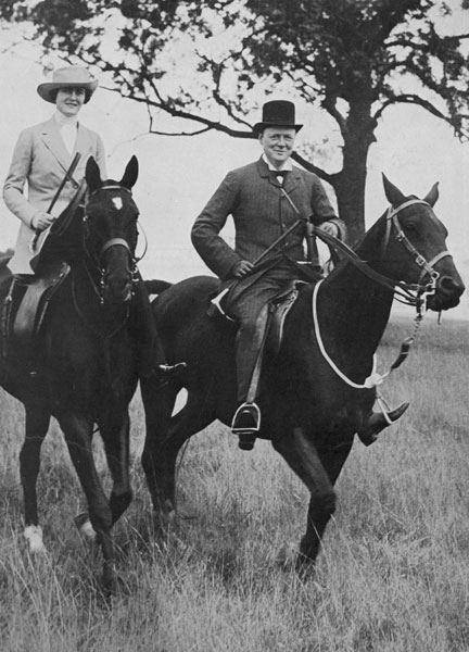 Young winston churchill and clementine on horseback.