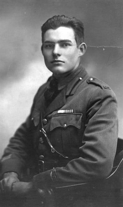 Young Ernest Hemingway's portrait in uniform.