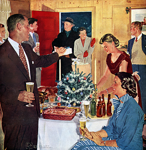 Illustration of people enjoying christmas holiday party.