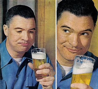 Vintage illustration man drinking beer.