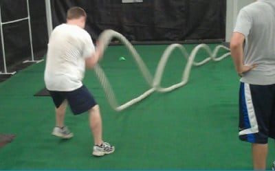 Battle rope training fitness routine.