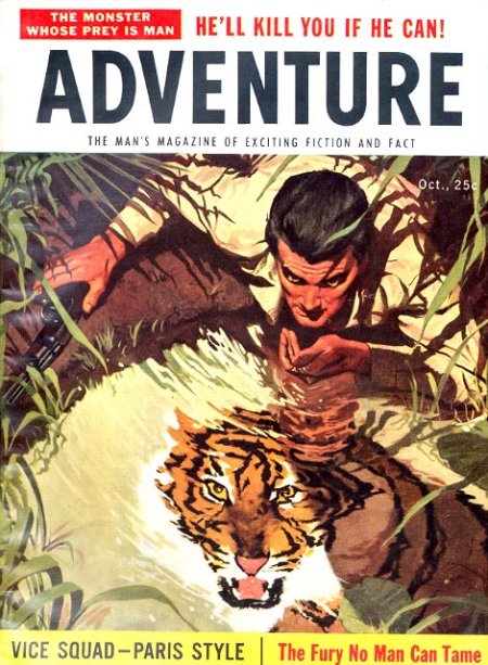 Vintage adventure men's magazine cover tiger in wait.