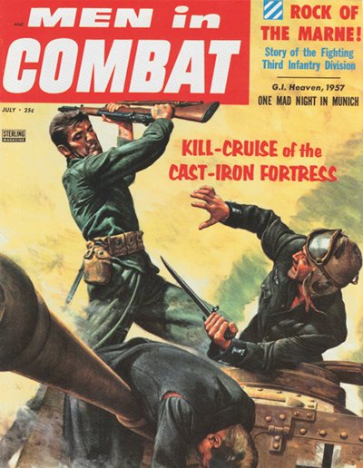 Men in combat vintage magazine cover soldiers fighting.