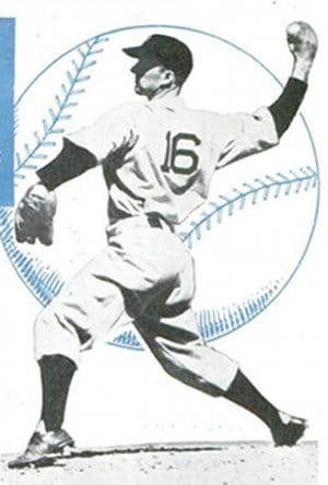 Vintage baseball pitcher throwing pitch.