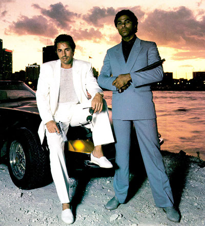 In a Miami vice Sonny Crockett and Phillip Michael Thomas cop detective tv show.
