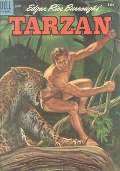 Comic cover of Tarzan and tiger by Edgar Rice Burroughs.