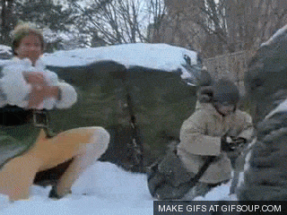 elf movie will ferrell snowball fight gif