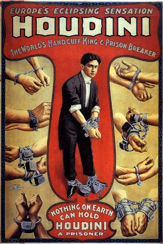 Harry Houdini's poster about the world's handcuff king and prison breaker.