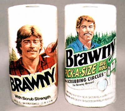 Brawny paper towel man with mustache manly brand.