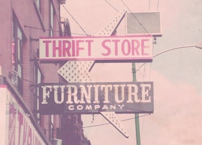 The signboard of thrift store furniture company. 