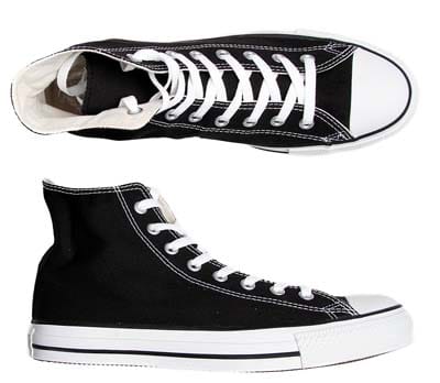 black converse all stars canvas shoes top side view