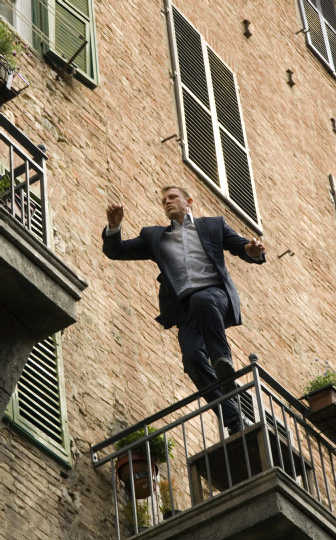 James bond leaping from balcony. 