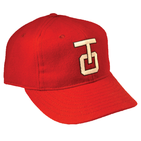 Red baseball cap.