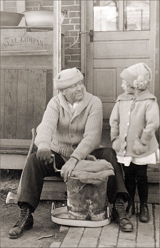icecream vintage older man and child making homemade ice cream