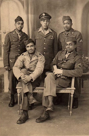 African American Military men group in uniform dresses.