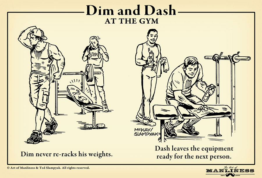 Gym etiquette for racking illustration.