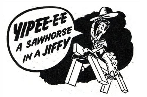 Vintage sawhorse ad advertisement illustration tools.