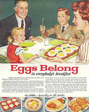 Vintage family having eggs breakfast advertisement illustration.