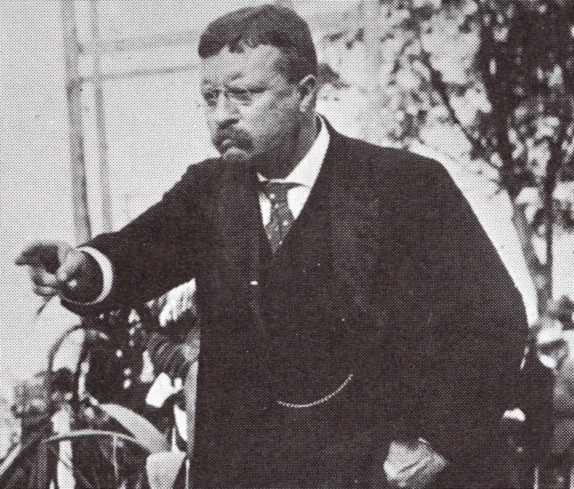 Teddy Theodore Roosevelt giving speech with pointing fingers. 