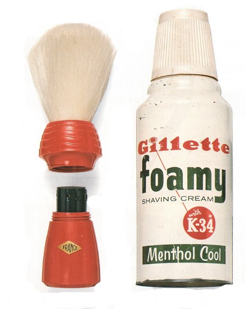 Gillette shaving cream and brush.