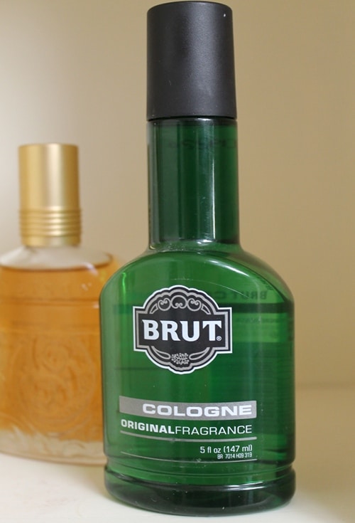 Brut men's cologne fragrance green bottle. 