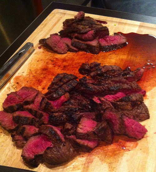 Grilled Elk steaks of deer meat.