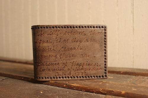 Handmade billfold with engraved quote for declaration of independence.