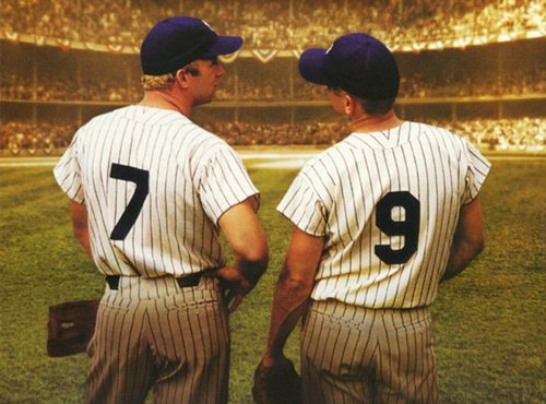 Baseball players looking at eachother facing the crowd in movie 61.