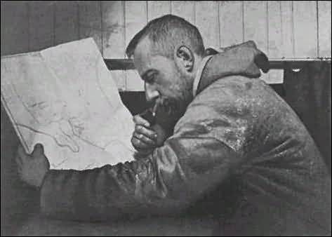 amund amundsen antarctic explorer looking at paper map