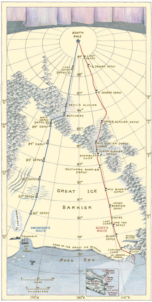 map amundsen and scott antarctic south pole routes