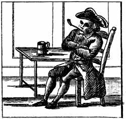 Engraving of man with smoking pipe illustration. 