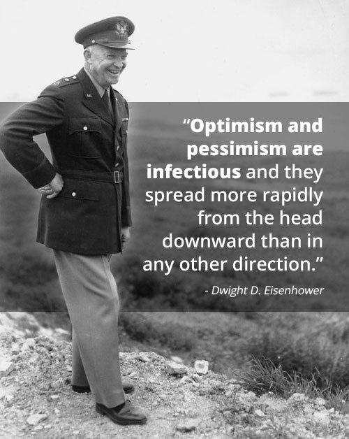 Motivational words by Dwight D Eisenhower about optimism and pessimism.