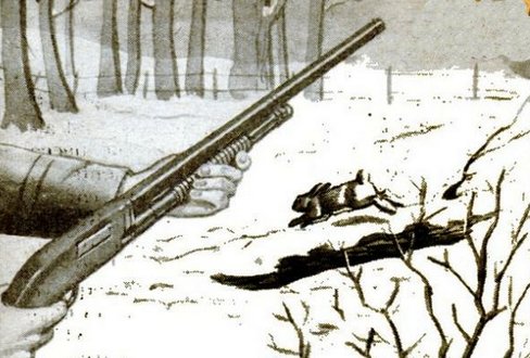 Vintage man holding shotgun black and white illustration.
