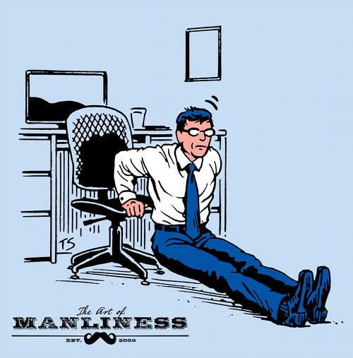 businessman doing dips on chair workout illustration