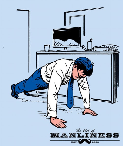 businessman doing push ups in office illustration