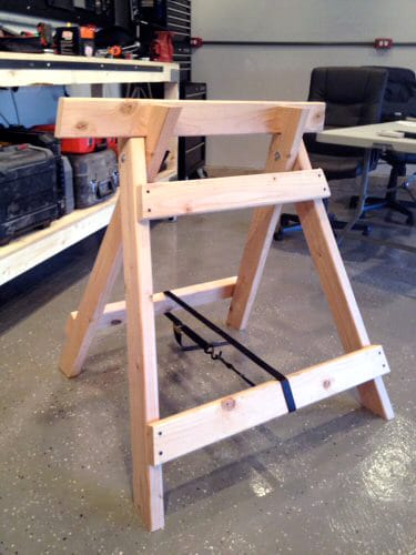 DIY homemade wooden sawhorse workshop project.