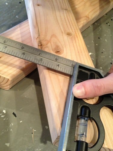 DIY homemade wooden sawhorse measuring angles.