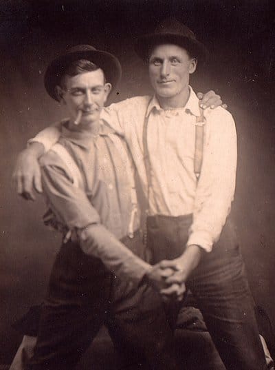 Vintage two men smoking black and white photo illustration.