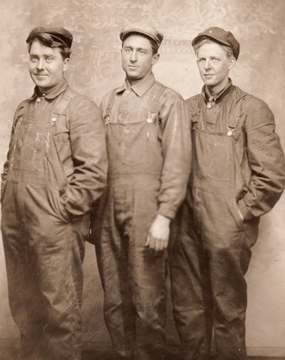 Vintage three young men standing black and white illustration.