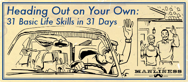 Young man in a car leaving home for college and waving hands to his parents illustration.