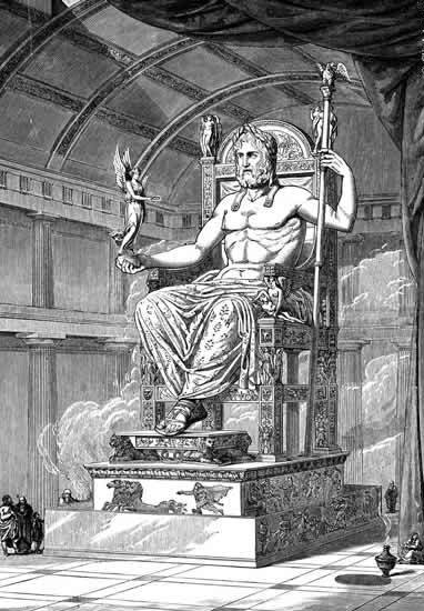 Zeus Greek God on throne shirtless illustration.