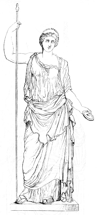 Hera Juno Greek goddess standing with robe pole.