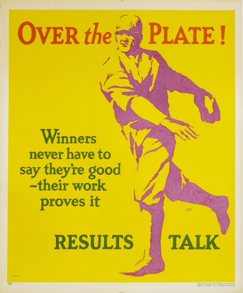 Vintage motivational business poster results talk.