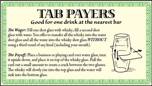 Bar game trick water whiskey shot glass illustration.