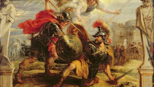 Death of Achilles at Hector's sword trojan war painting.