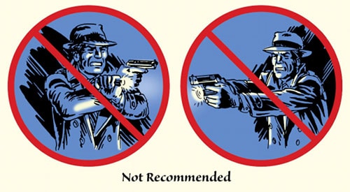 Detective man holding flashlight and gun tactics illustration. 