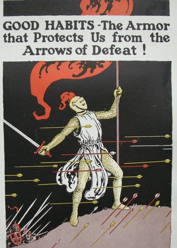 A motivational poster of Good Habits about the armor that protects us from the arrows of defeat.