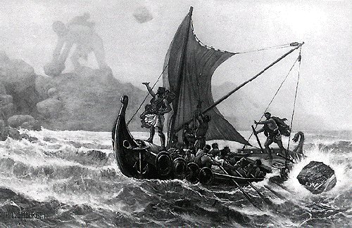 Homer's The Odyssey black & white drawing illustration. 