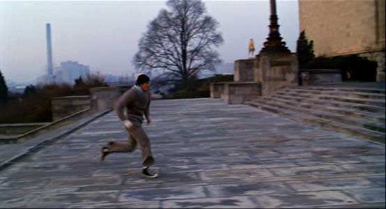 Rocky Balboa running on stairs in rocky movie. 