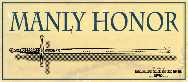 Illustration of sword title manly honor. 